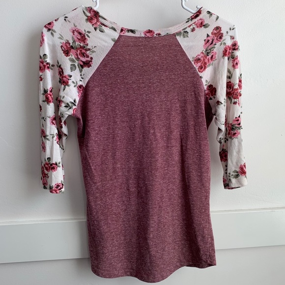 Blue Lemon Maroon & Floral Baseball Tee - Picture 2 of 4